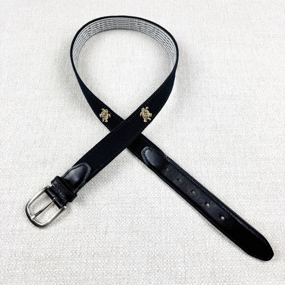 YRI Belt Mens Old Memorial Golf Club Black Embroidered Turtle Logo - Picture 1 of 16